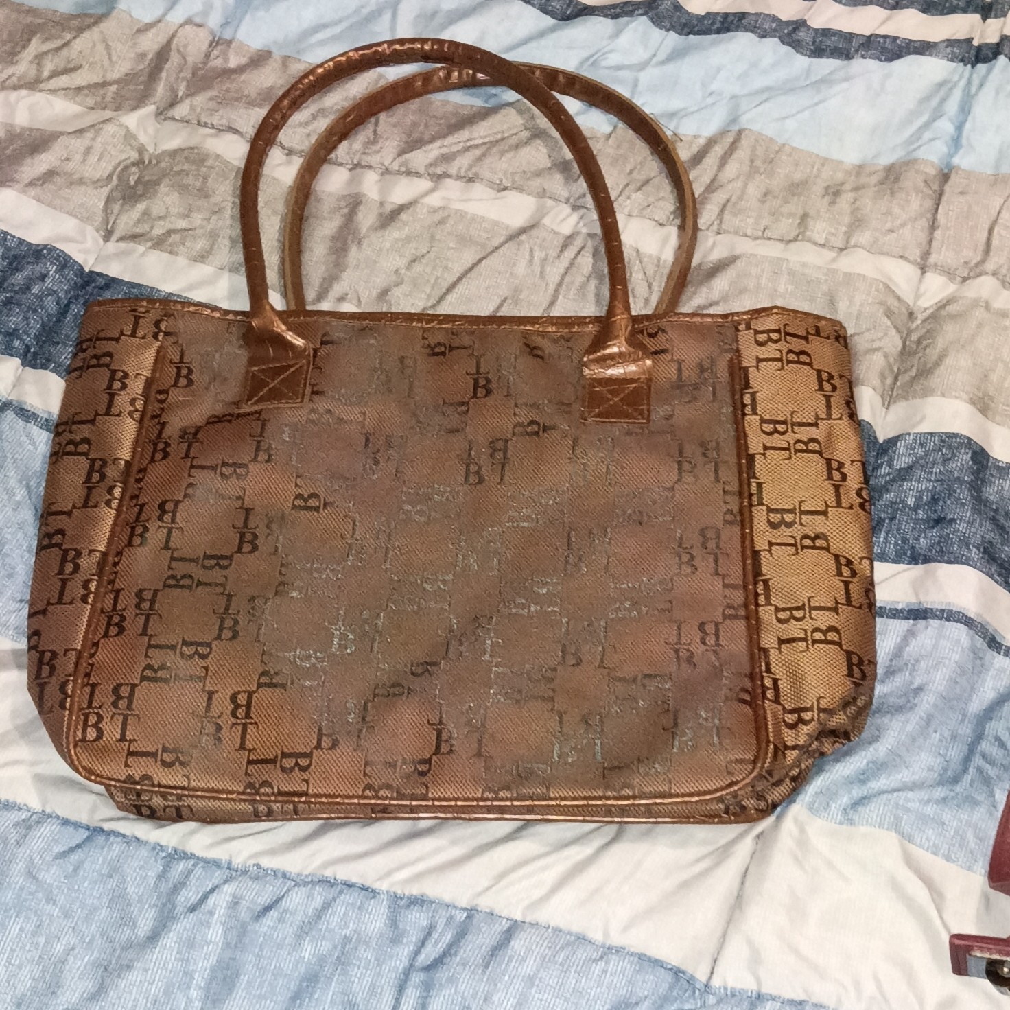 Bijoux Terner Brown Logo Tote Handbag Magnetic Closure Double Handles Pockets