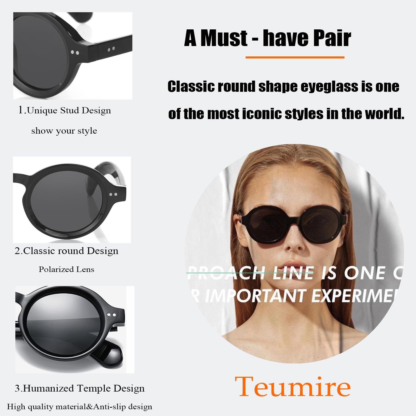 Teumire Trendy Round Polarized Sunglasses for Men Medium, A01 Black/Grey