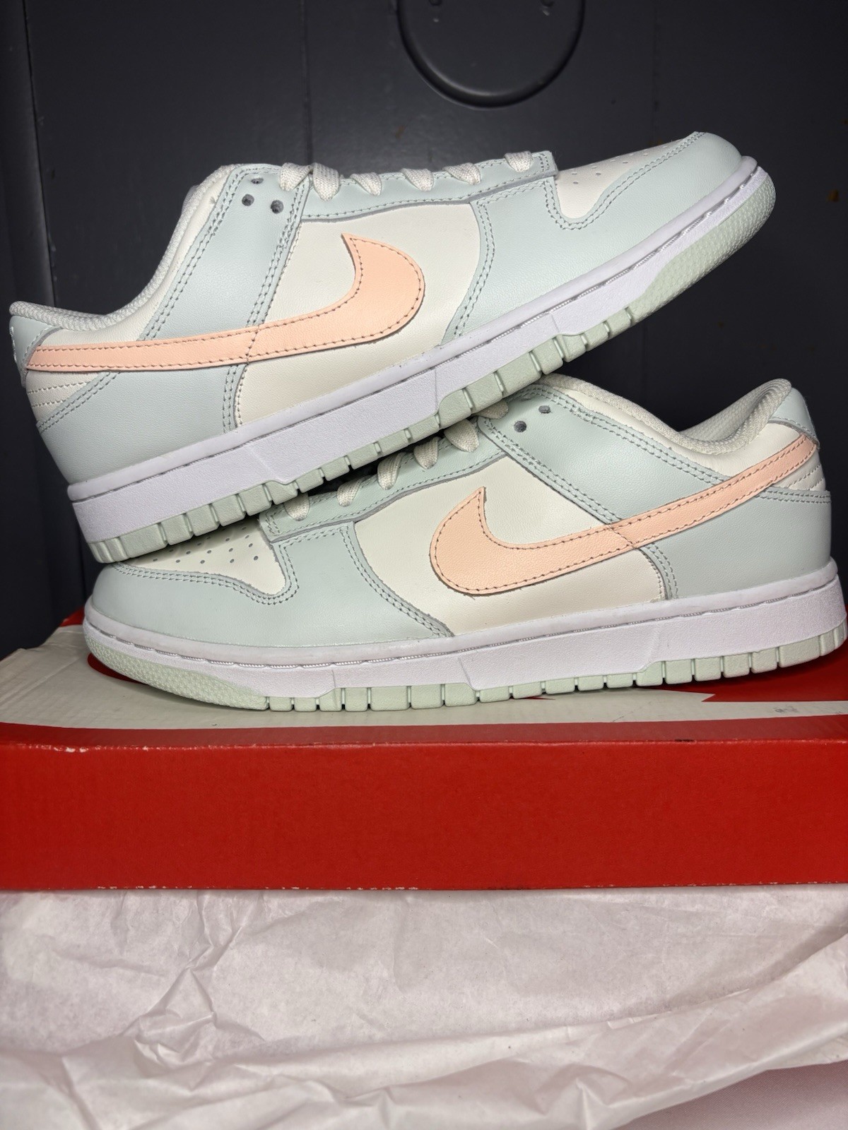 Nike Dunk Low Sail/Crimson Tint/Barley Green Women’s Size 9.NIB