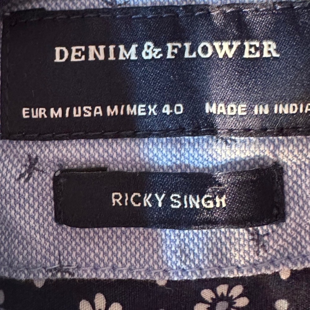 Denim & Flower Ricky Singh Mens Medium Blue Dragonfly Print Cotton Button Down