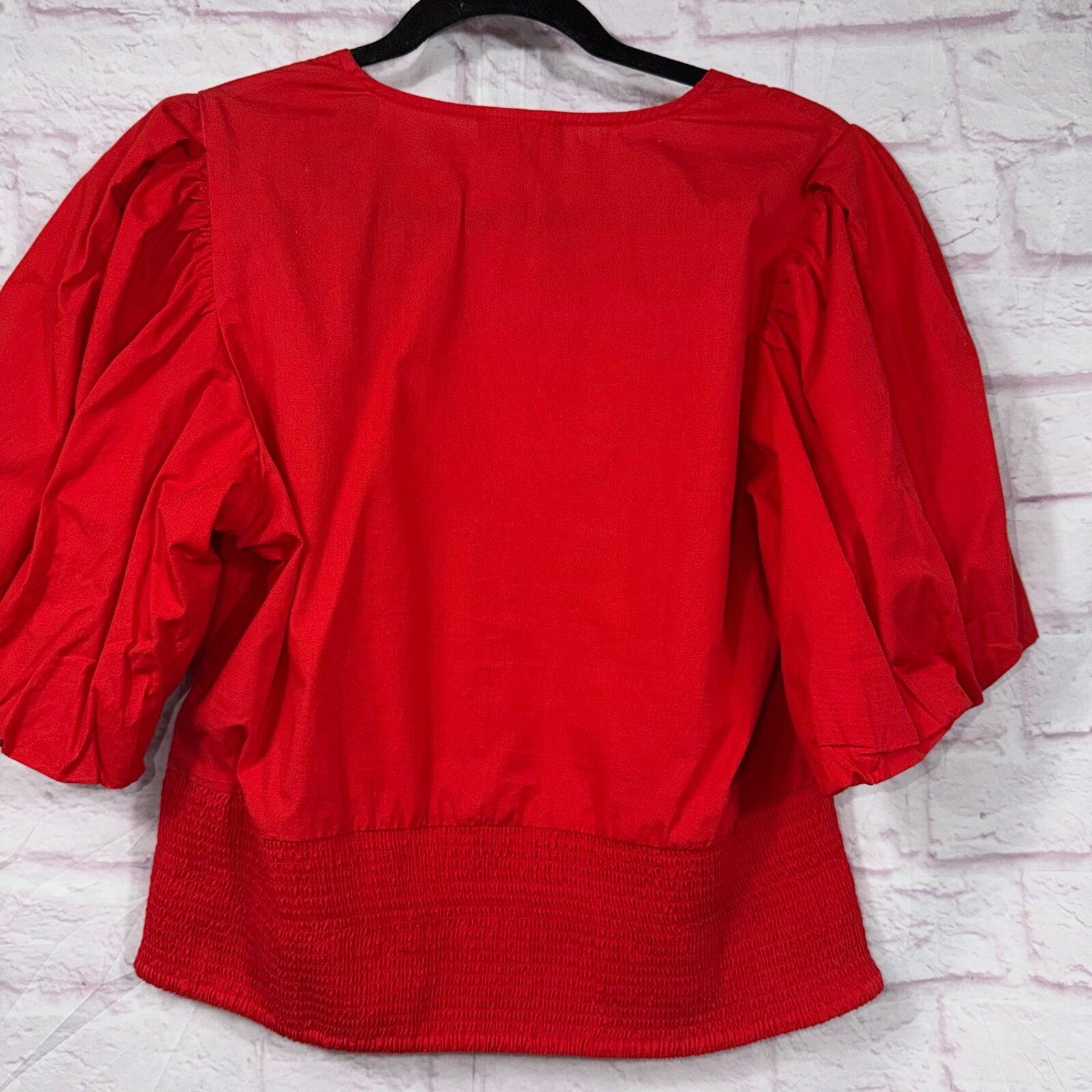 Vince Camuto Red Puff Sleeve Square Neck Blouse Top Size Medium