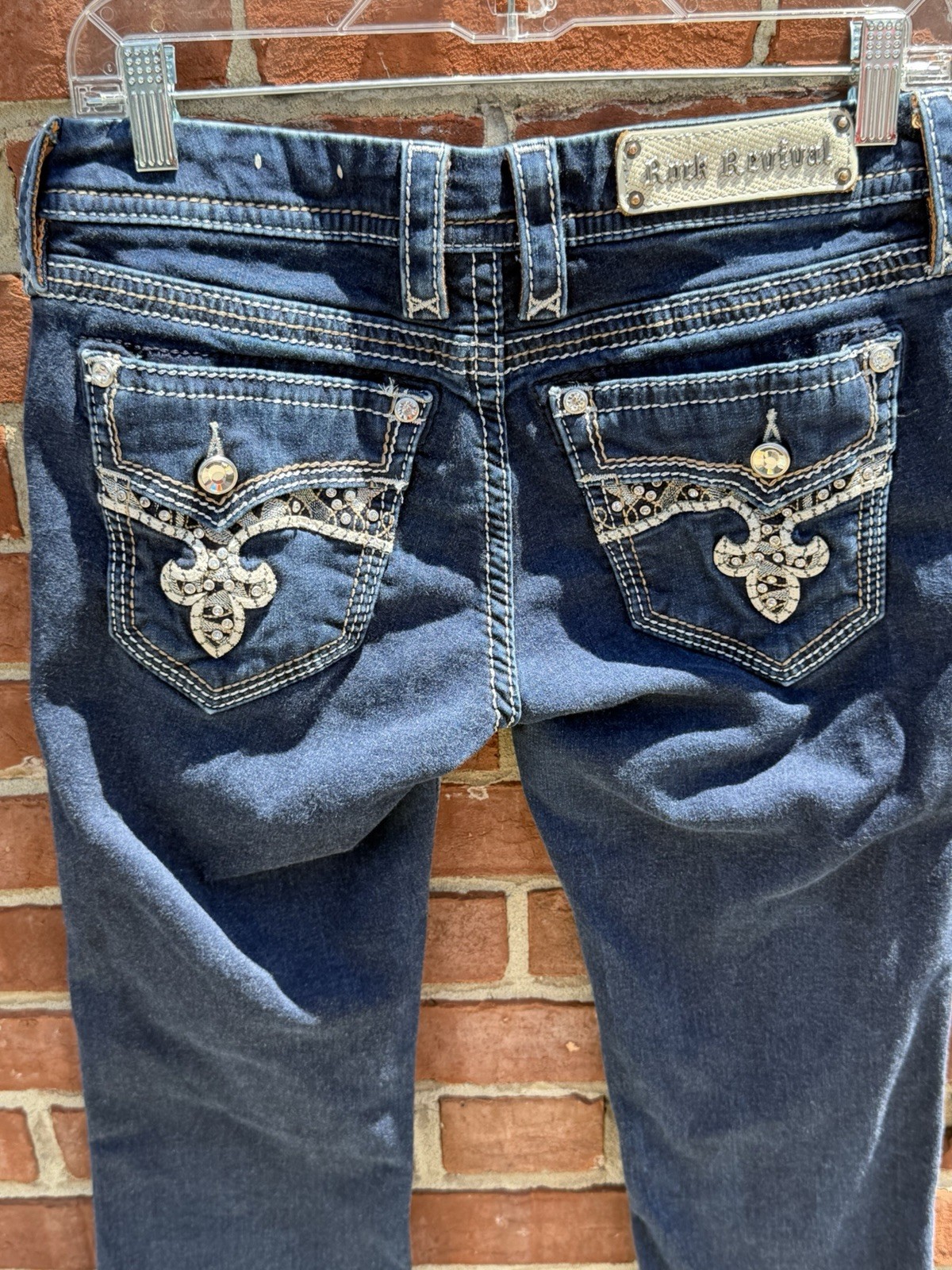 Rock Revival Women’s Bootcut Jeans Blue Dark Wash Denim Cotton 5-Pocket Logo