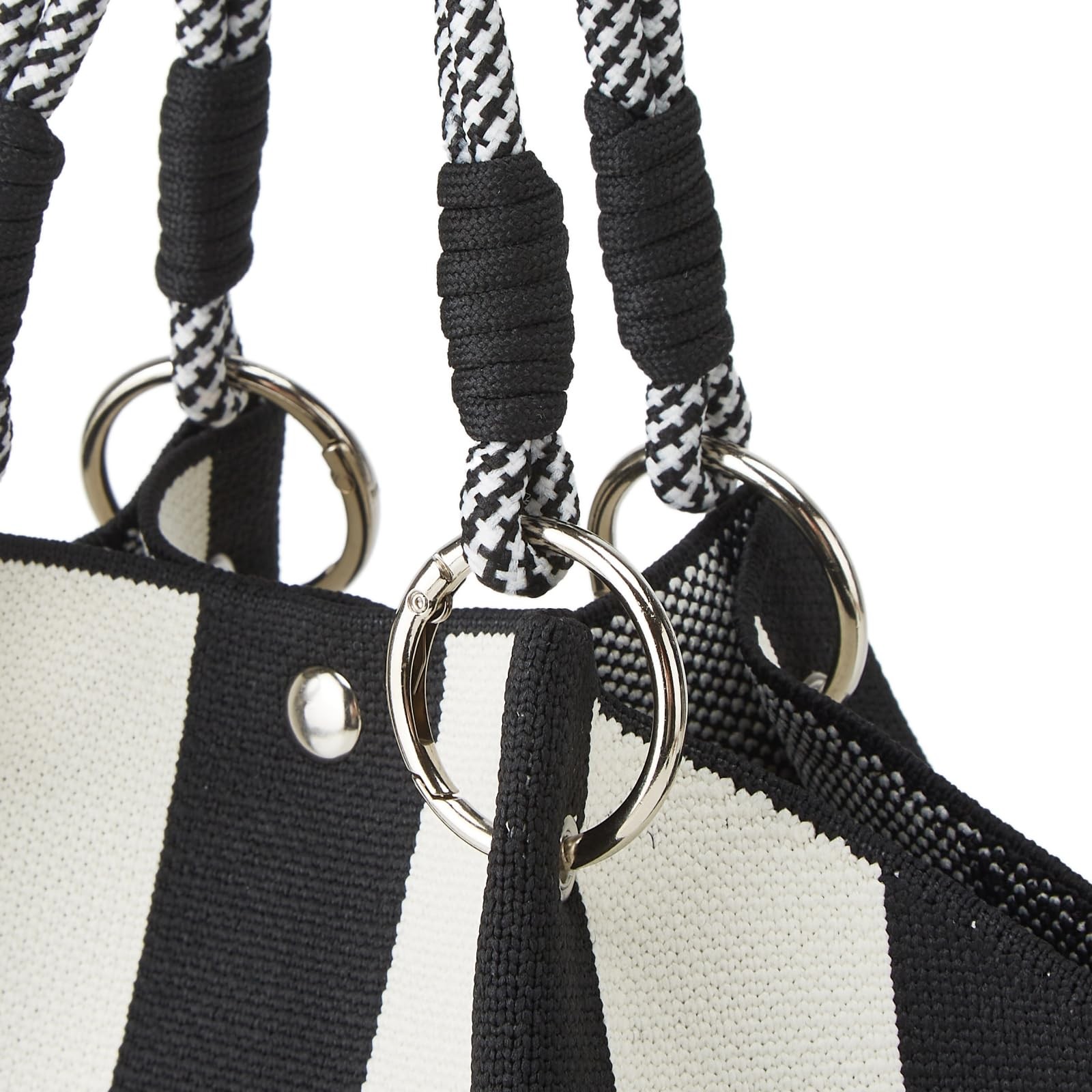 Mini Knit Tote Women Striped Crochet 15x16x22cm (6.3×5.9×8.6in), Black&white