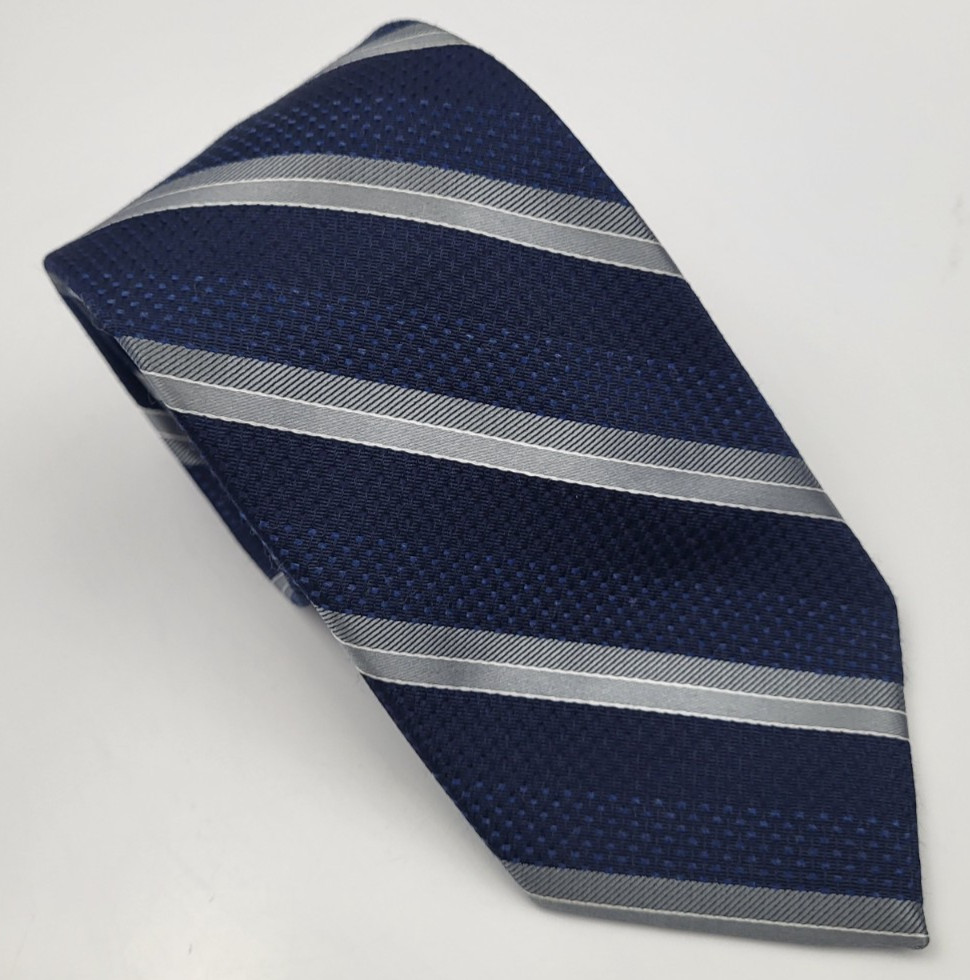 Stafford Polyester Rayon Tie Blue Gray Silver Stripes Men Necktie 57 x 3
