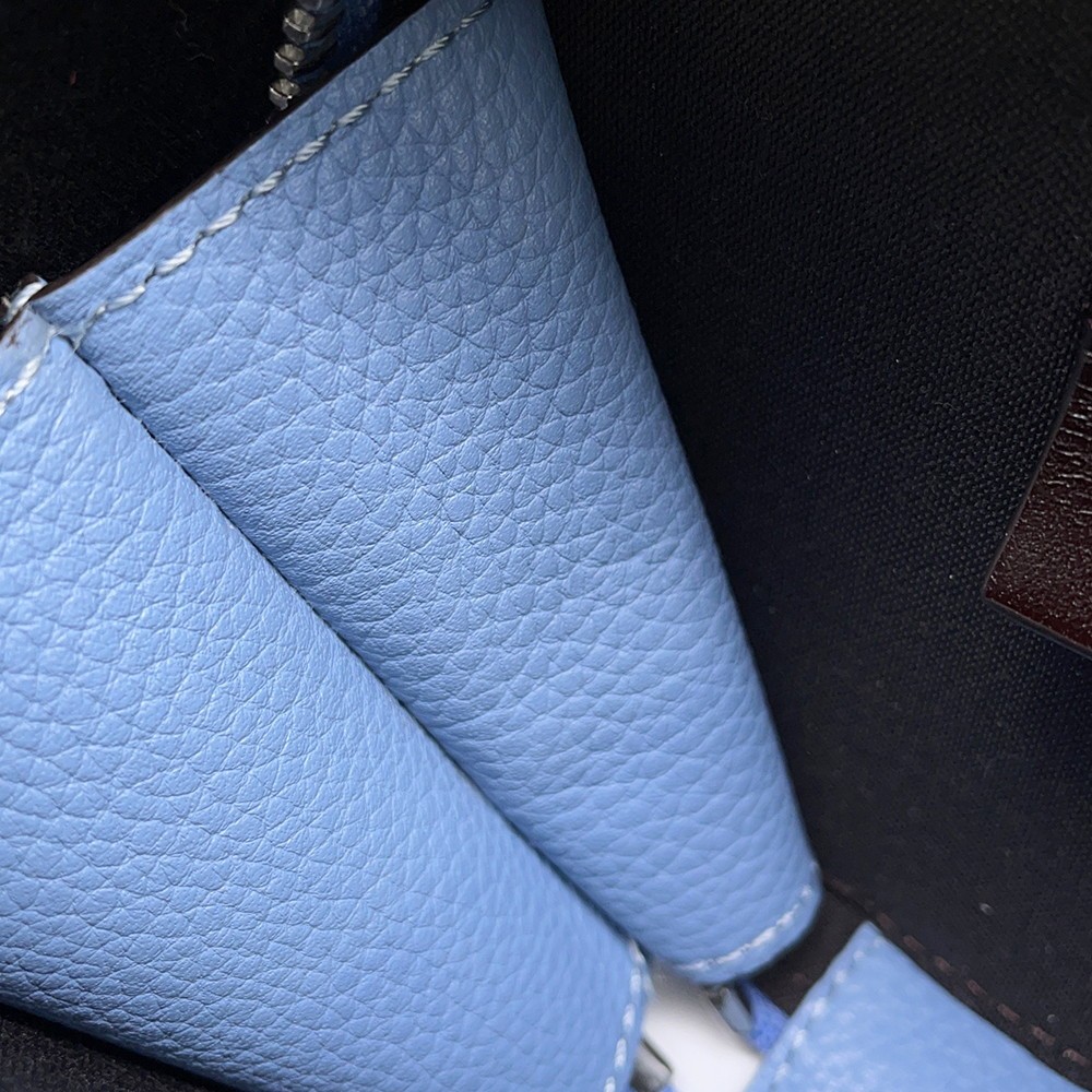 FENDI FF Logo Round Pouch Leather Light Blue 7M0359