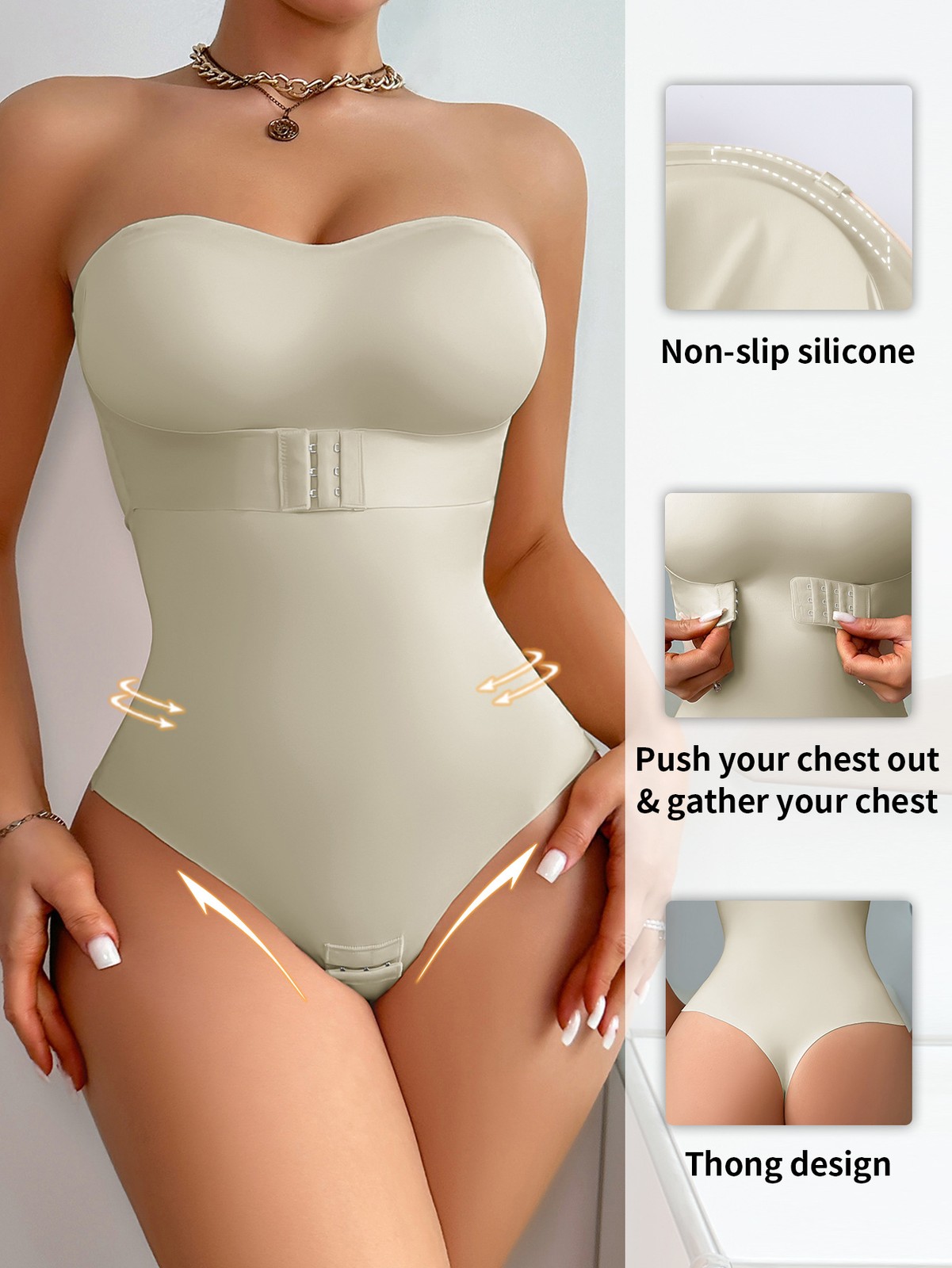 Ladies Bodysuit Adjustable Invisible Straps Anti-Slip Strip Tummy & Waist Shape