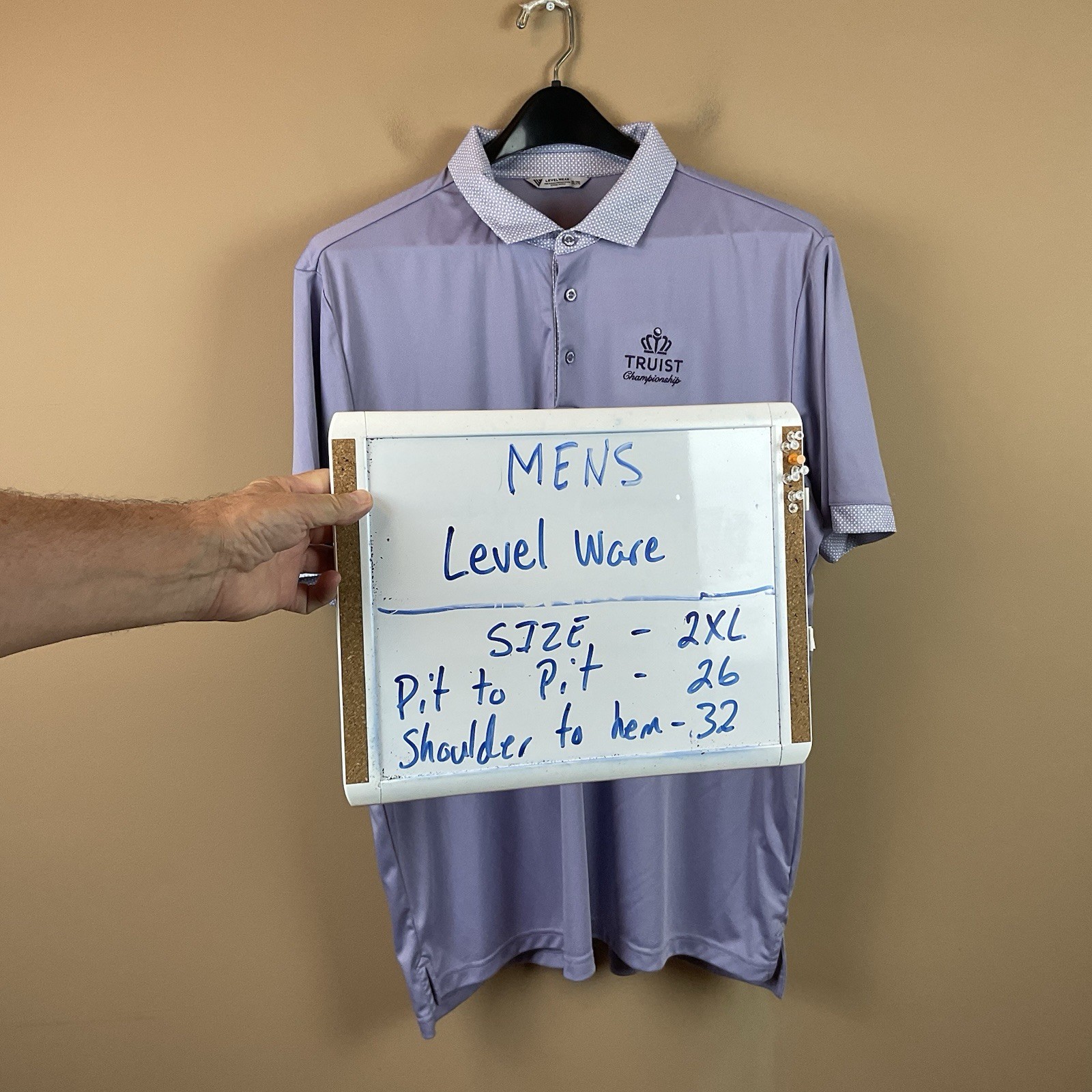 Level Wear Golf Polo Shirt Mens 2XL Purple S/S Truist Championship Polyester