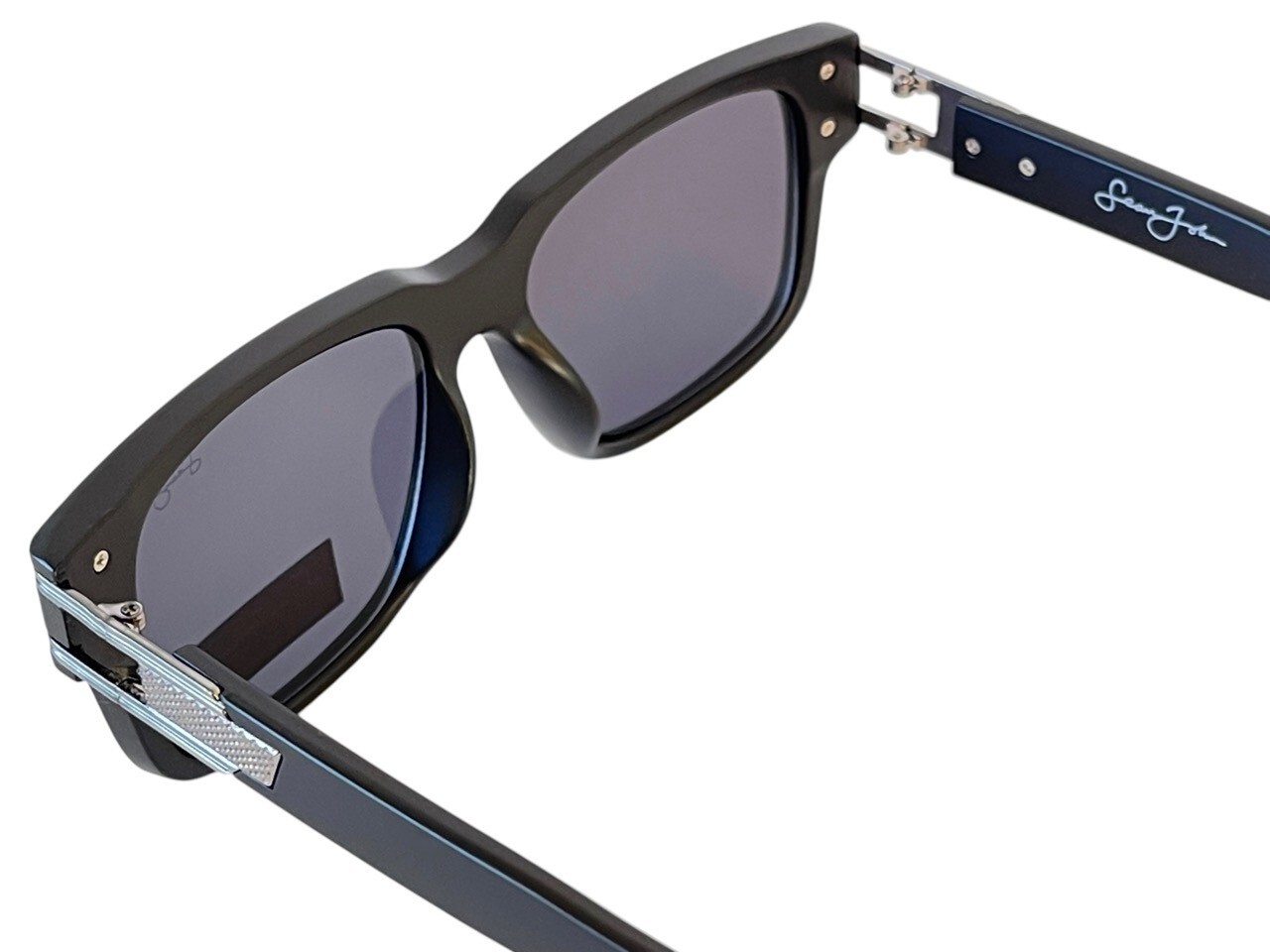 Sean John Matte Black & Silver Designer Sunglasses Dark Grey Tint UV Lenses NWT