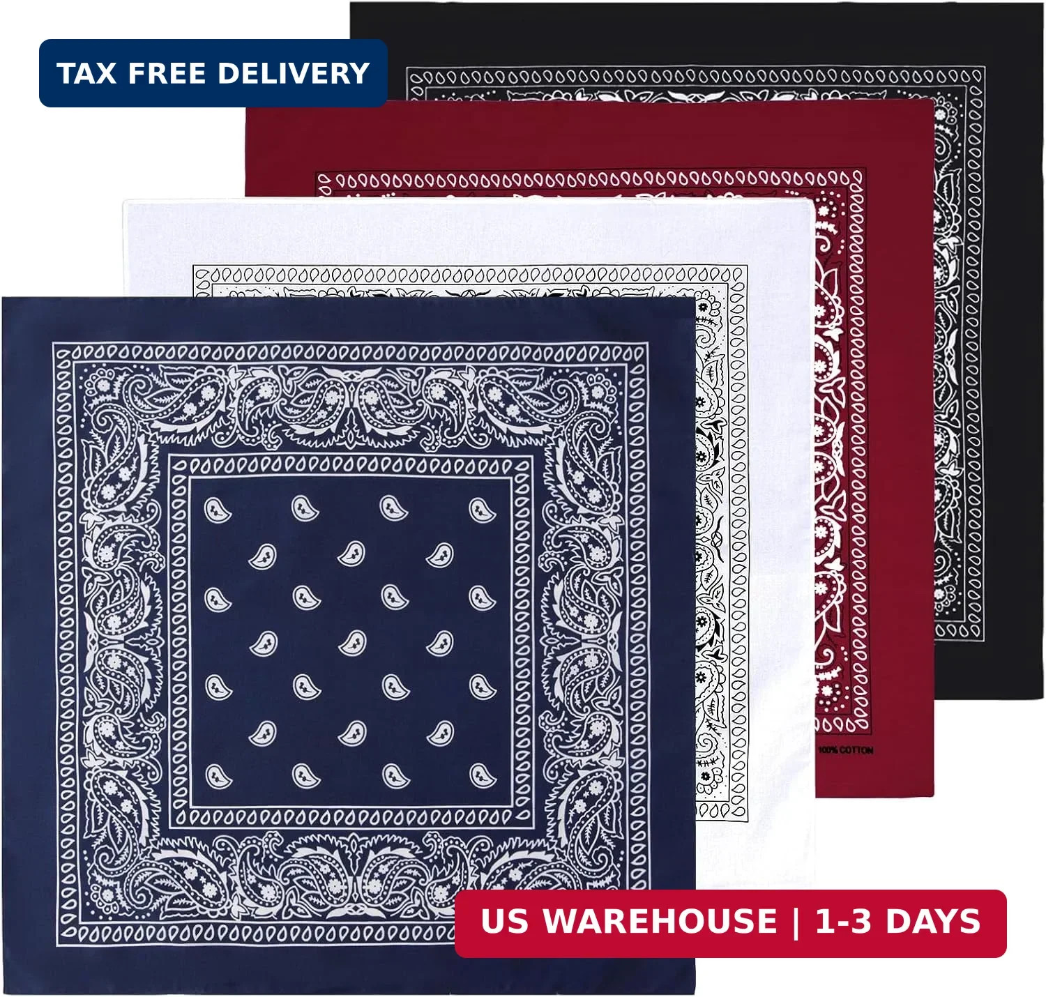 Bycc Bynn Large 27″ x 27″ 100% Cotton Bandanas – Set of 4