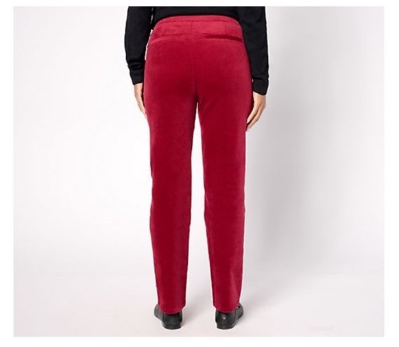 Denim & Co PETITE Stretch Velvet Straight Leg Pull On Pant BLACK PETITE MEDIUM