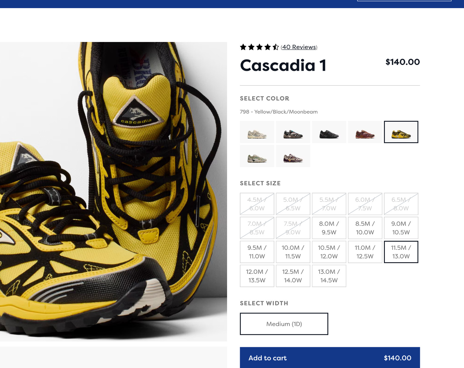 brooks cascadia 1 Yellow & Black Running Shoes – Mens 11.5 USA
