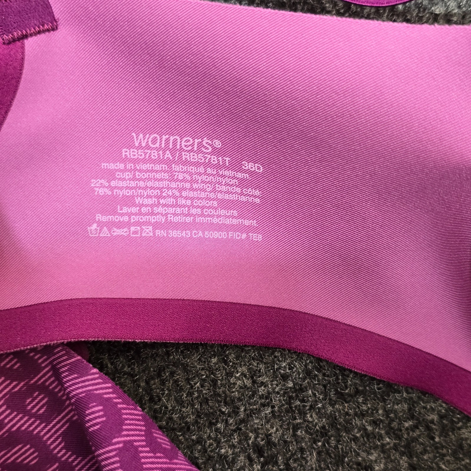 Warner’s RB5781A RB5781T Bra 36D Purple Leopard Print Sides Convertible Straps U