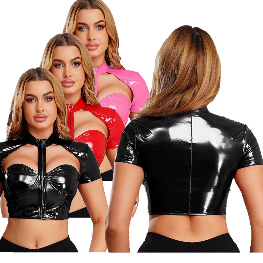 Women Top Themed Bustier Patent Vest Halloween Clubwear Wet Looking Carnivals