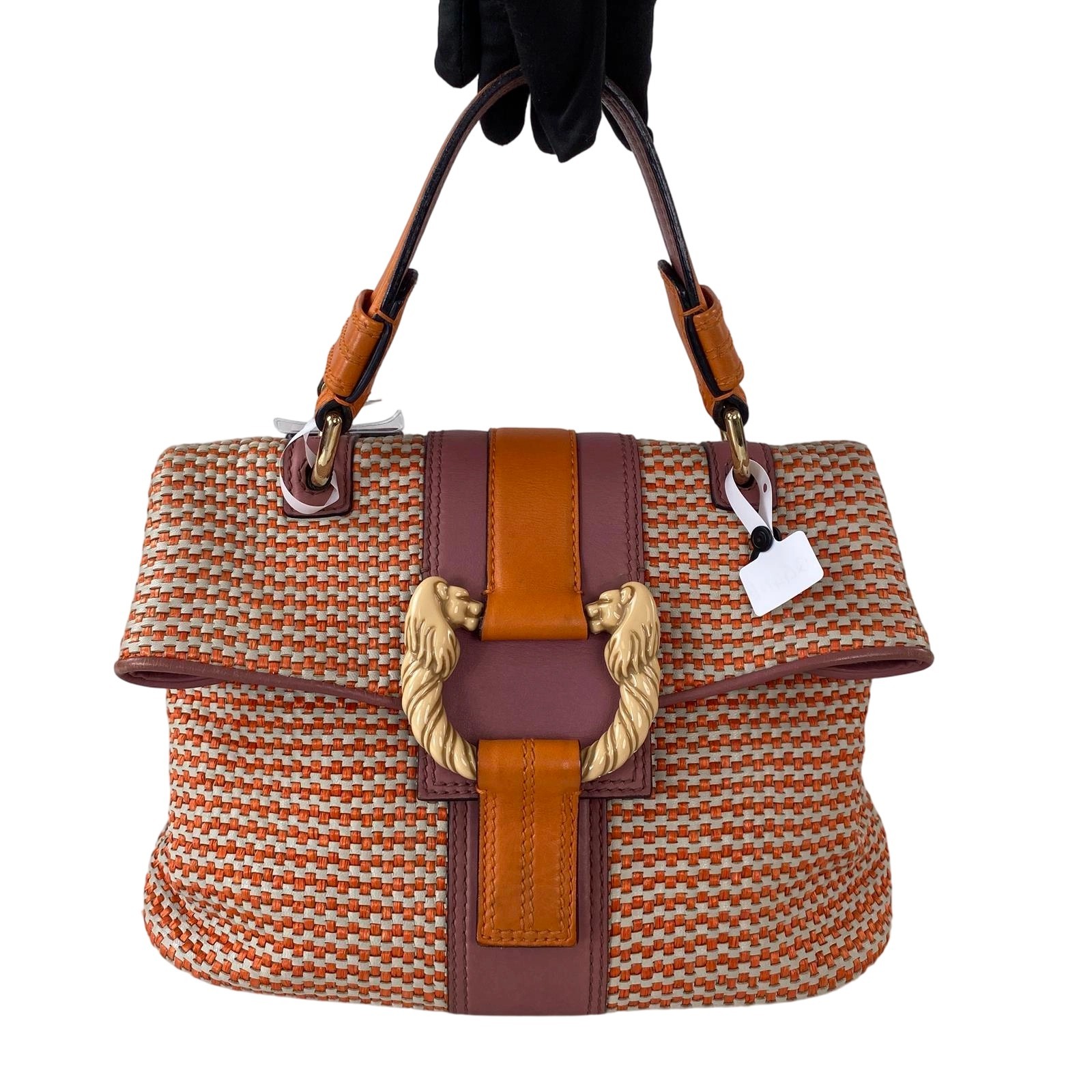 Authentic Pre-Owned Bvlgari Vintage Lion-Clasp Woven Handbag