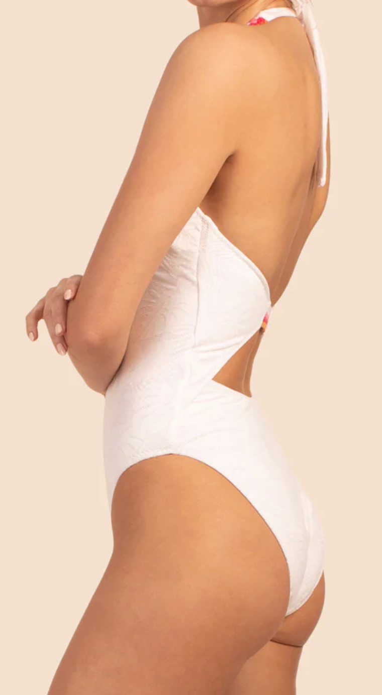 Trina Turk Tulum Crochet Trim One Piece Swimsuit L56038 Womens Swimsuit Size 4