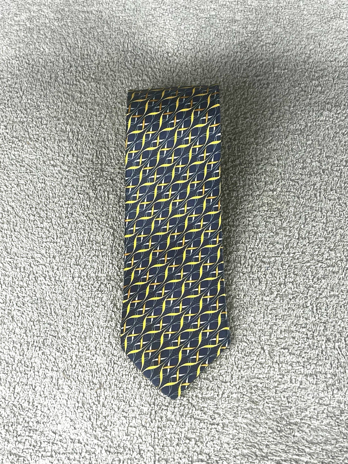 Italo Ferretti Italy Maus & Hoffman Navy, Blue, Gold, Copper Silk Tie 64” Long