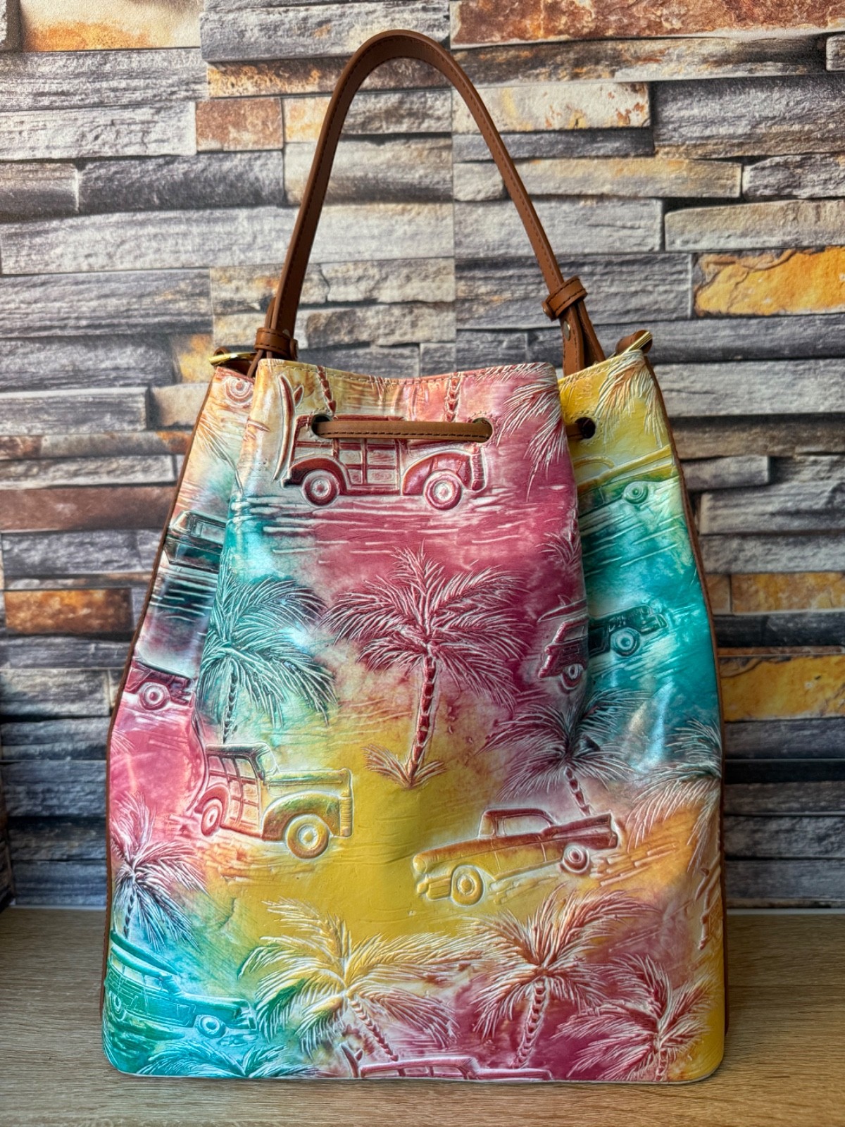 Brahmin Celebrate Copa Cabana Marlowe, Multi-Colored blue, yellow, pink, etc