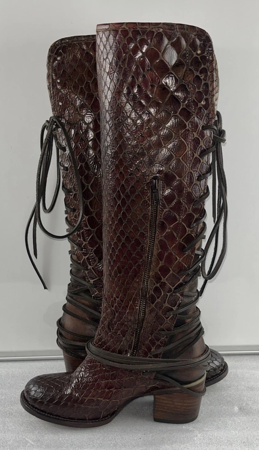 Rare Freebird by Steven Cognac Croco Coals – Sz 8 / Tall Leather Lace Up Boots
