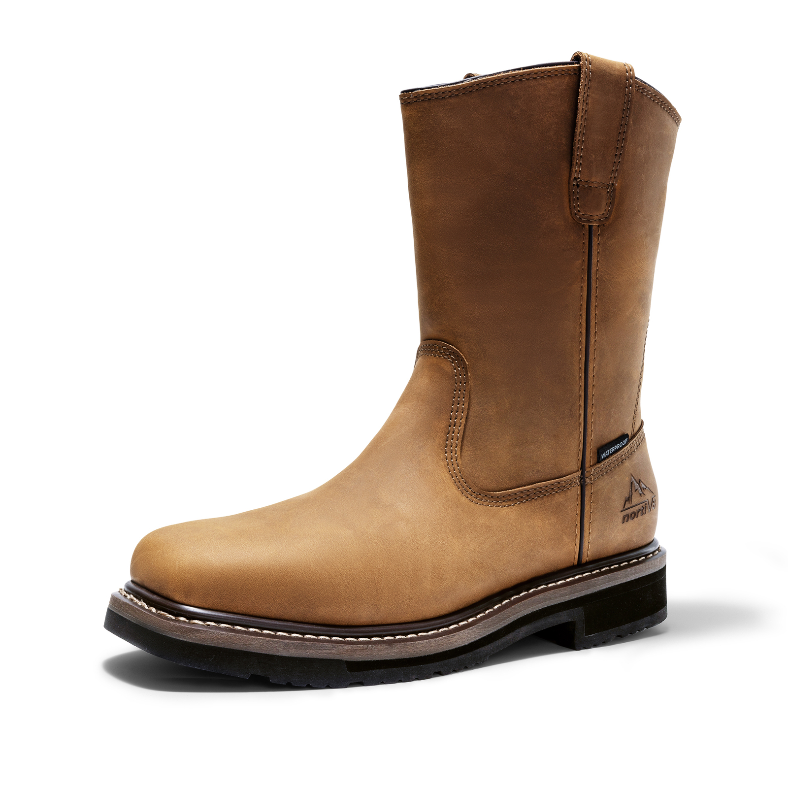 Mens Steel Toe Boots Waterproof Leather Pull On Farm Work Wellington Boots