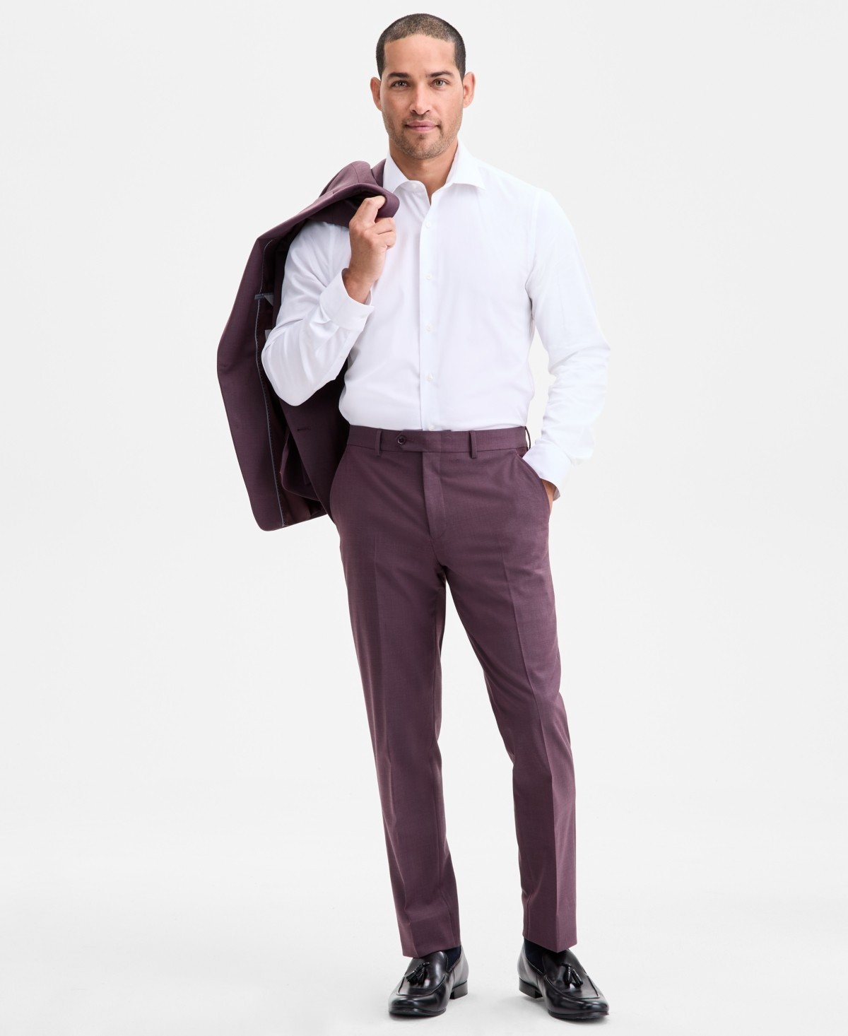 Bar Iii Slim-Fit Wool-Blend Suit Separate Solid Pants Men’s 30W x 30L Plum