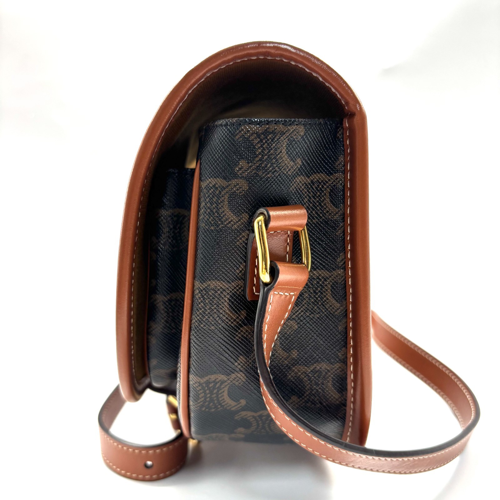 Pre owned Celine Triomphe Canvas Medium Folco Bag Tan | H24576