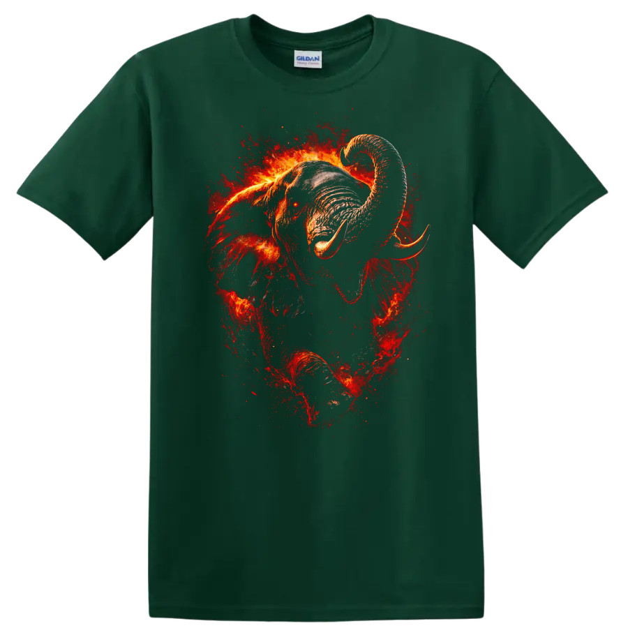 Elephant Fire Colorful Graphic T Shirt Unique Animal Design Tee