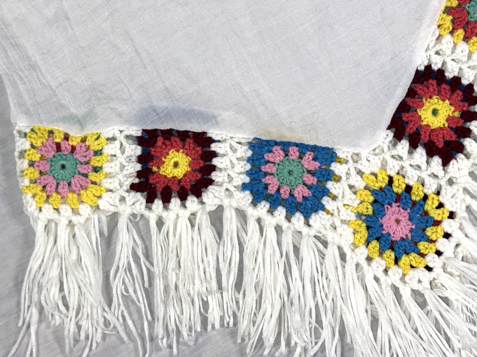 India Boutique Gauze Crochet Granny Square Boho Tunic Beach Cover-Up Top M/L 1SZ