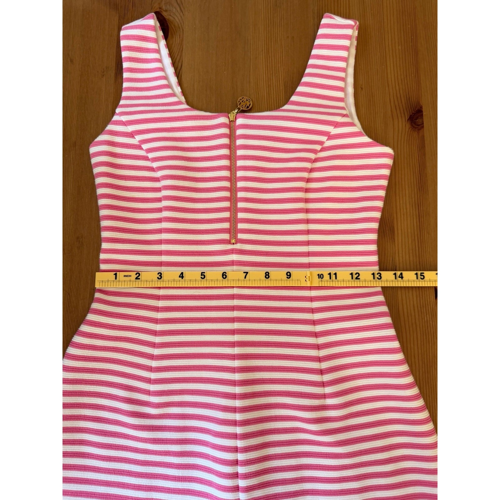 Lilly Pulitzer Pink White Striped Sleeveless Shift Dress Gold Zip XS