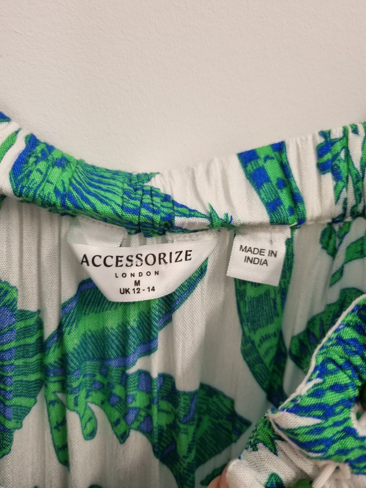 Accessorize 12-14 (M) White Blue Green Fan Print Beaded Tiered Summer Dress