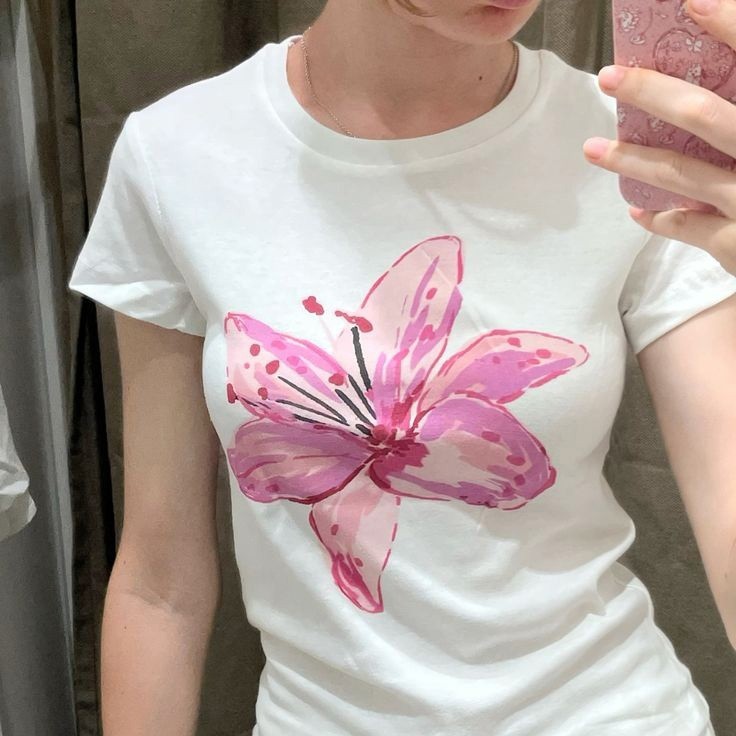 pink lily floral print Unisex Tee / Baby Tee S-5XL