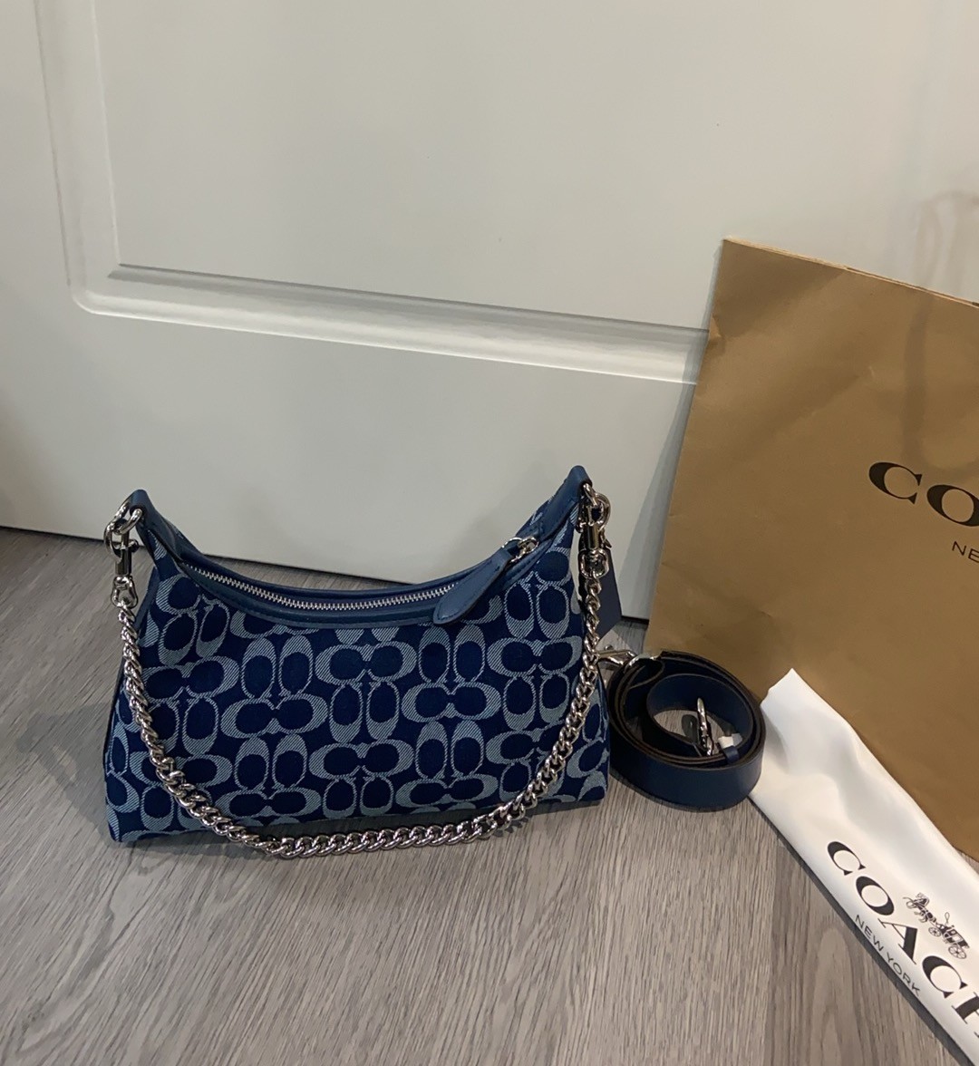COACH CAM27 Juliet Shoulder Bag In Signature Denim Deep Blue Multi Outlet NEW