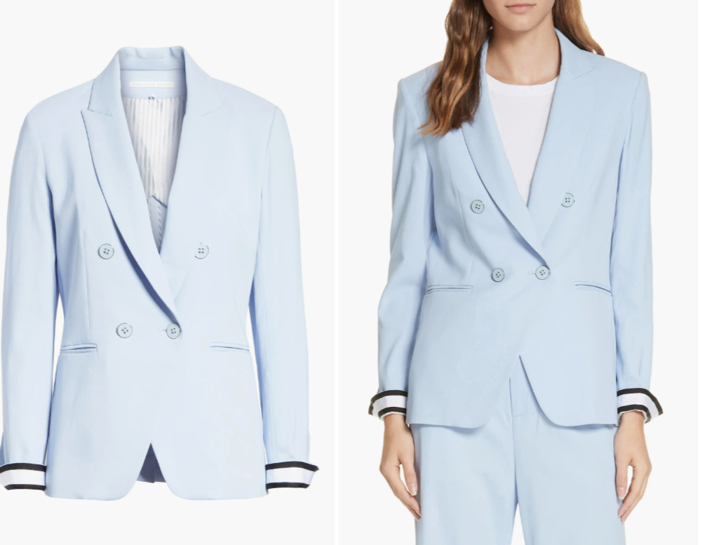 Veronica Beard Double Breasted Eros Dickey Jacket in Light Blue 4 CLASSIC MODERN