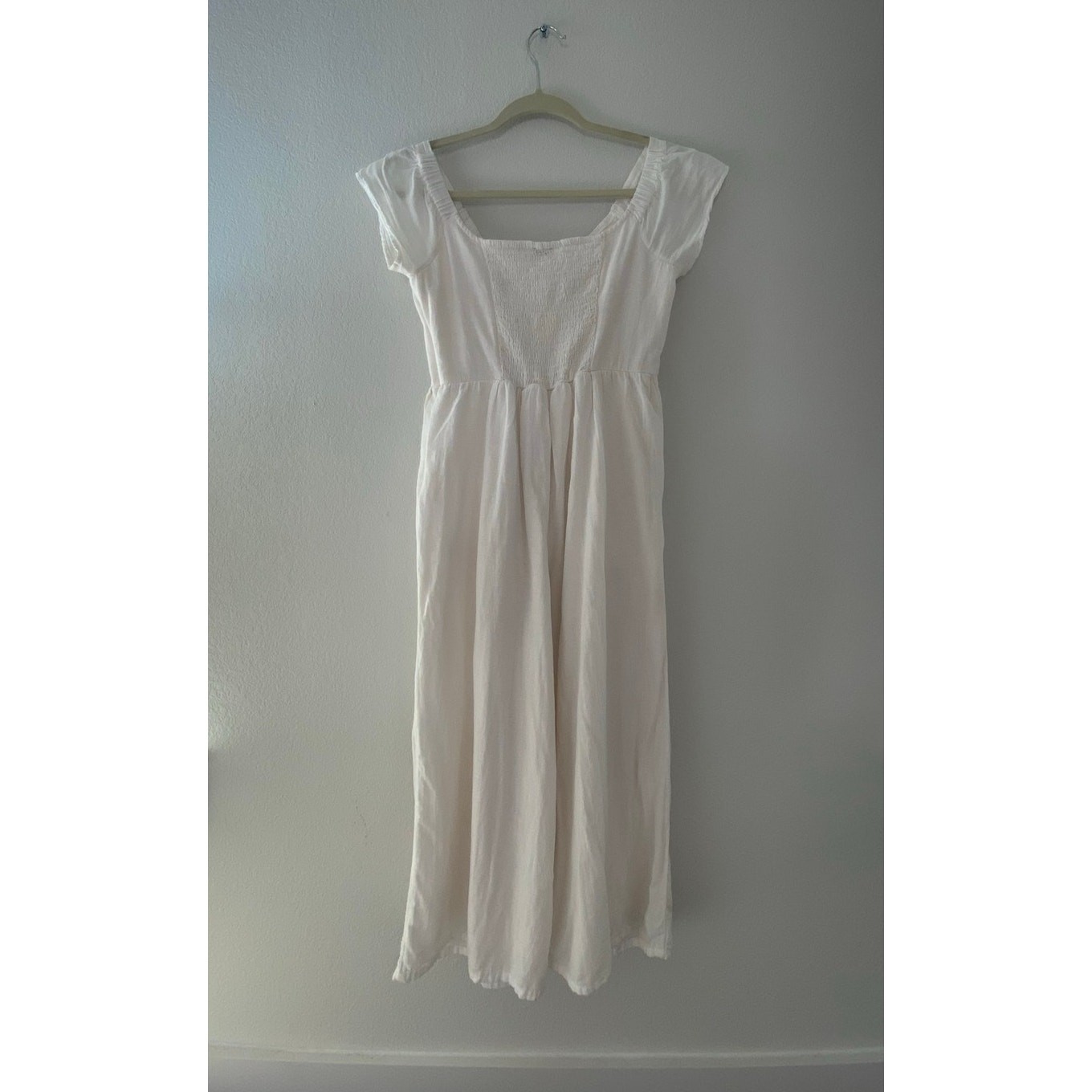 American Eagle Cream Linen Blend Button Front Wide Leg Jumpsuit Size S/P