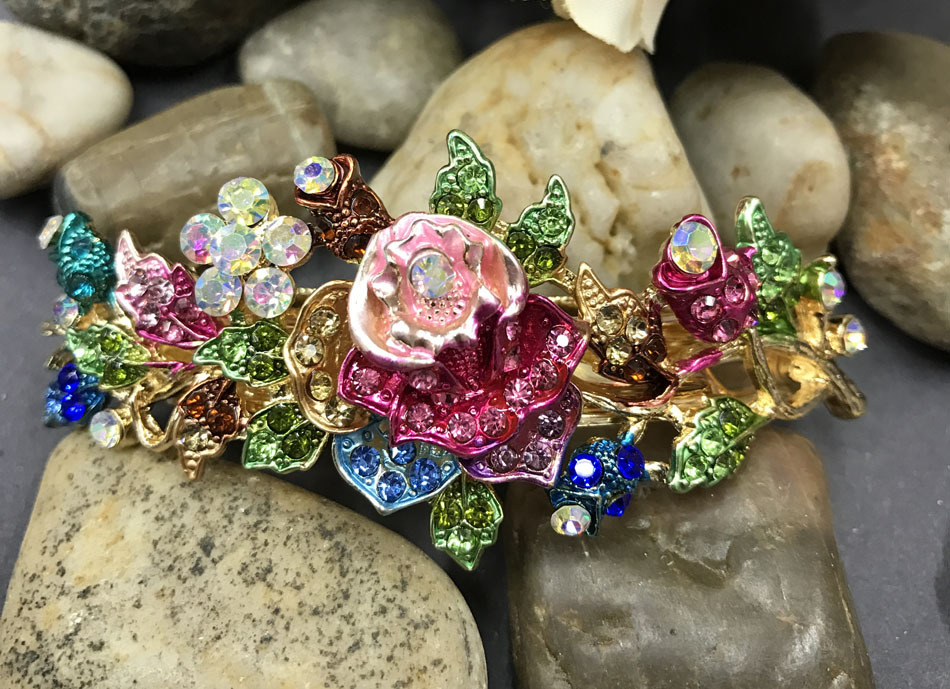 New Gold Tone Flower Rhinestone multi color Hair Clip Barrette ha2#2
