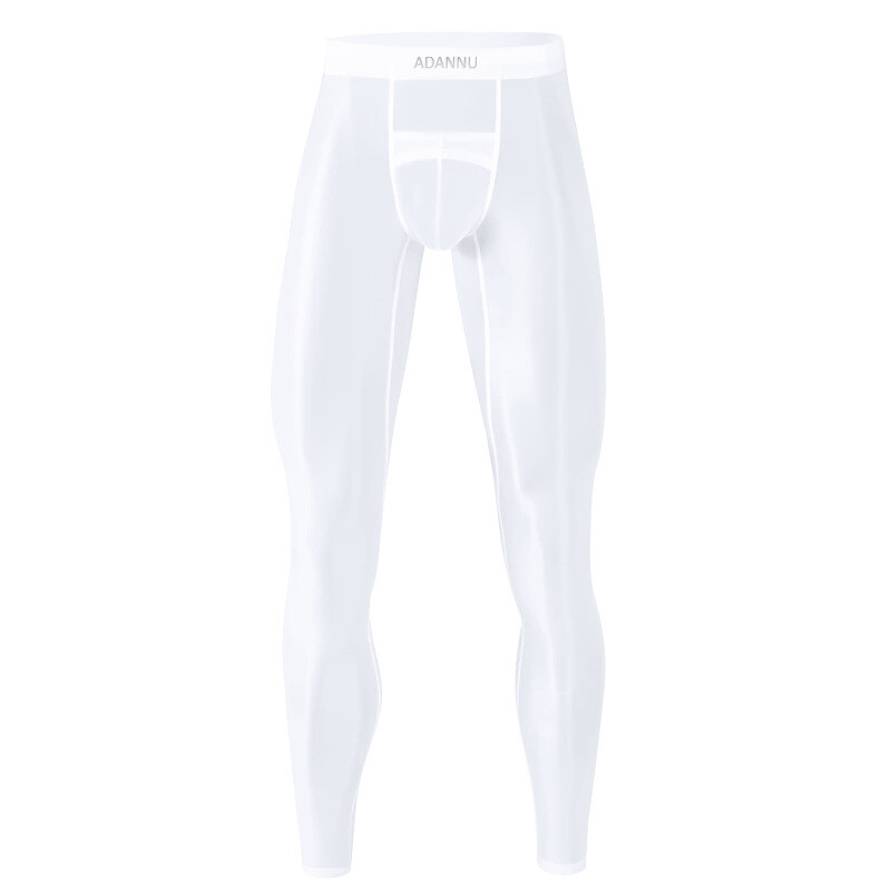 Men’s Sexy Ice Silk Leggings Sheer See-through Slim Tight Long Johns Trousers