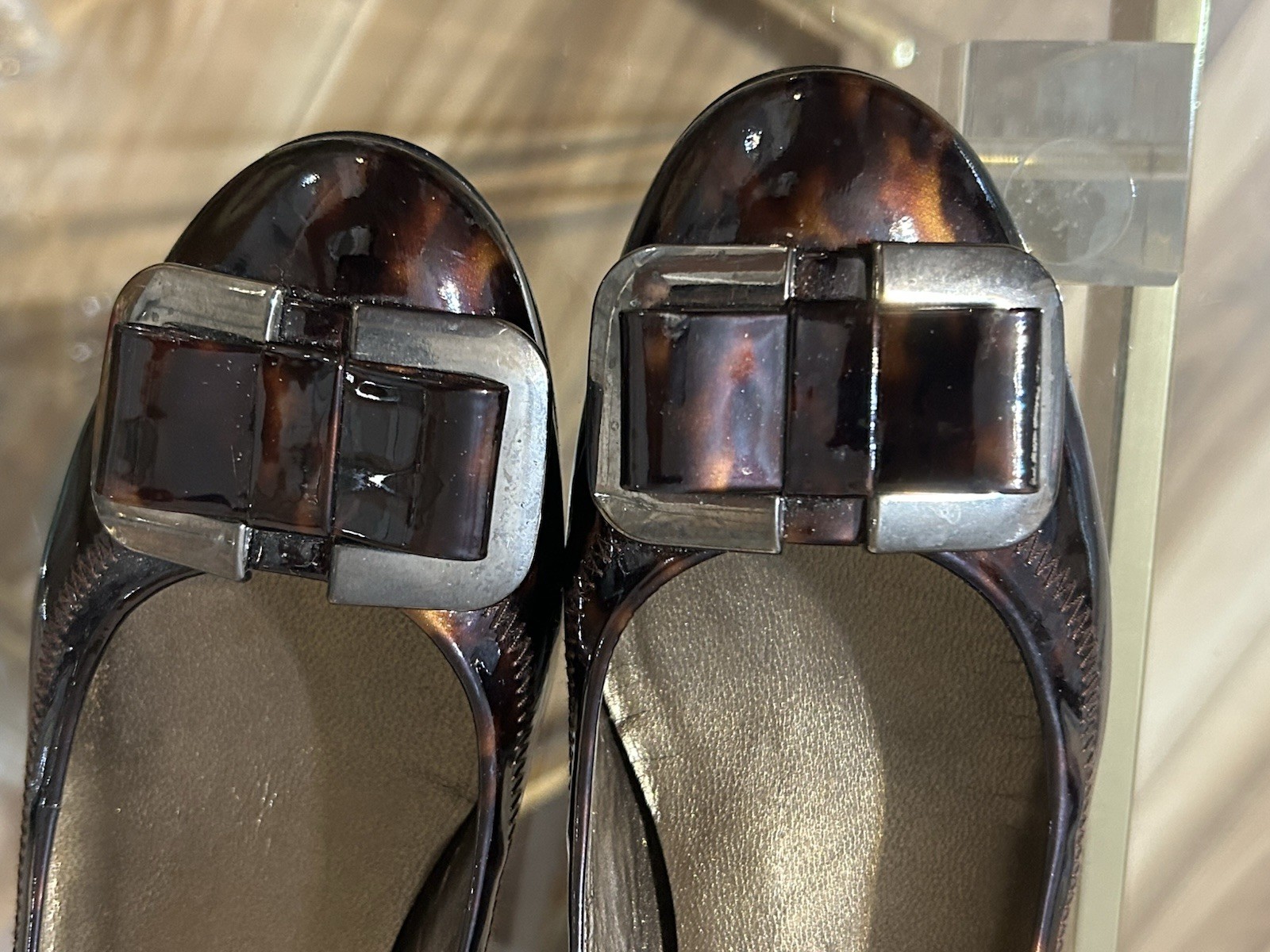 Stuart Weitzman Tortoise Patent Leather Brown Wedge Slip-On Pumps Size 7