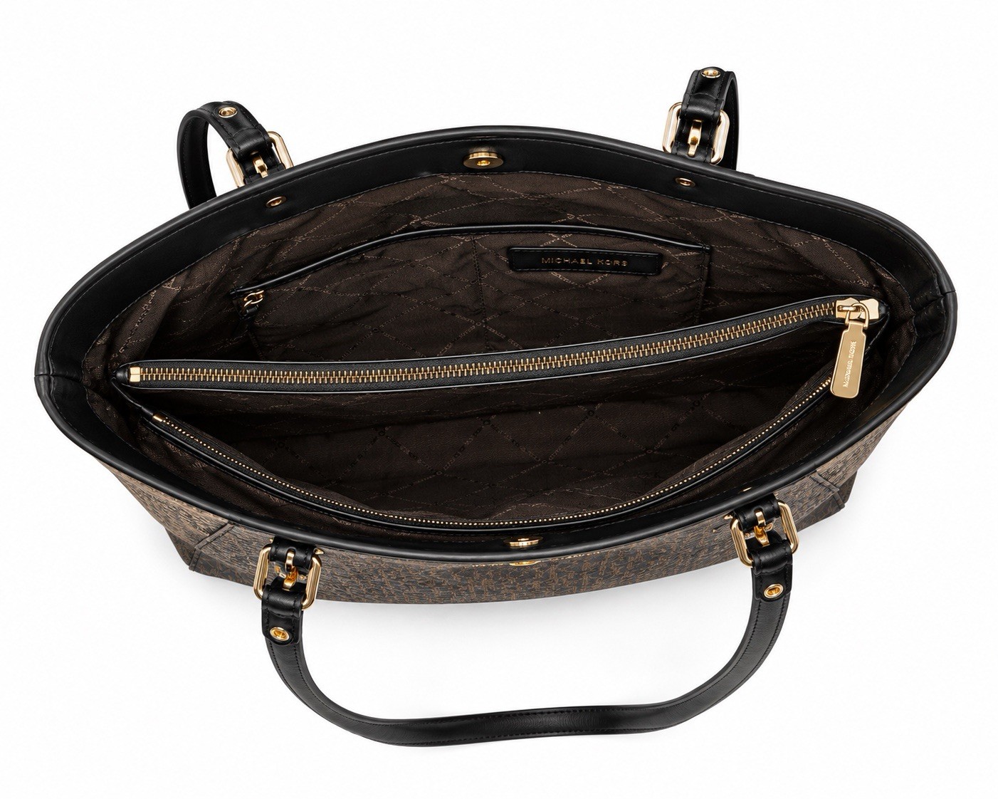 Michael Kors Voyager Medium Tote Brown Vanilla MK Signature PVC Shoulder Bag