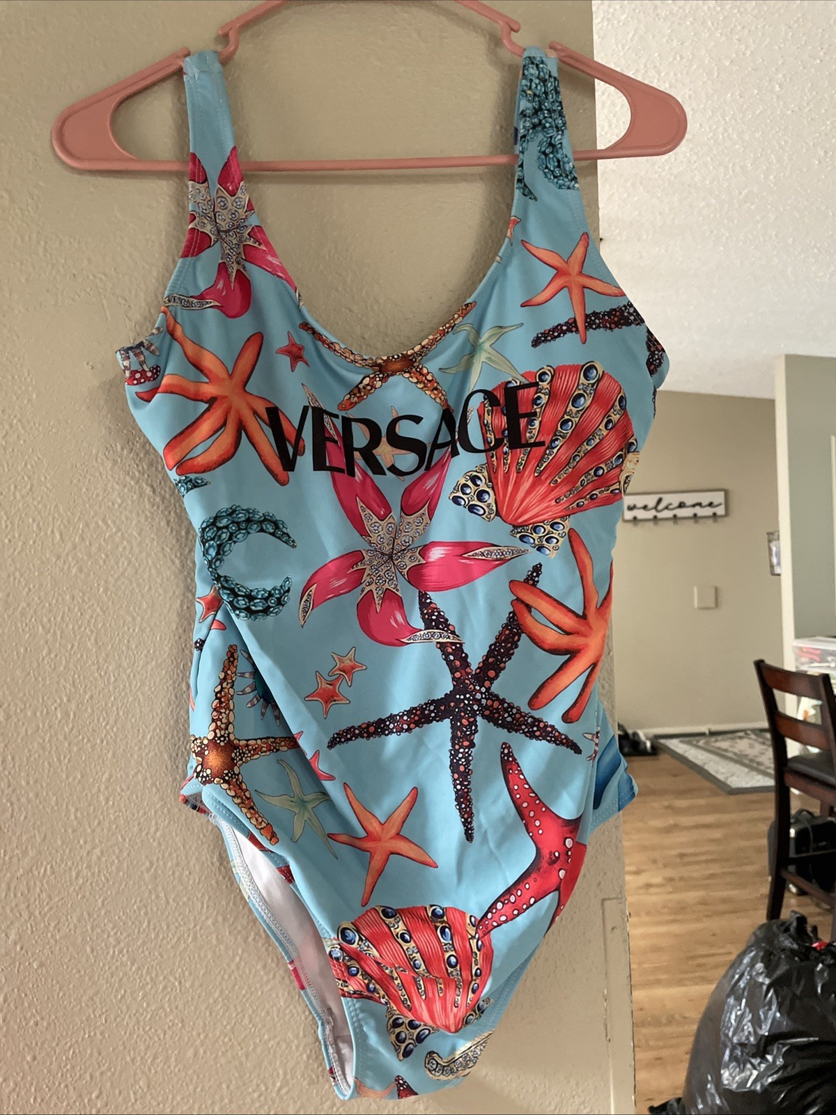 Versace One Piece Swimsuit Starfish Print Women Regular 1 Piece sky blue xl