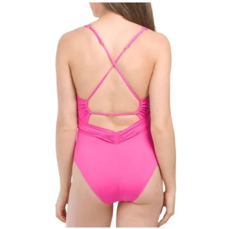 NEW Trina Turk Monaco Deep Plunge V-Neck Swimsuit One-Piece Pink Womens Size 8
