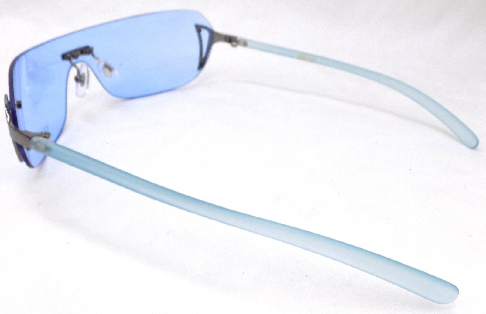 Ultra Stylish Rimless Blue Lens Sunglasses Silver Designer Look Lightweight