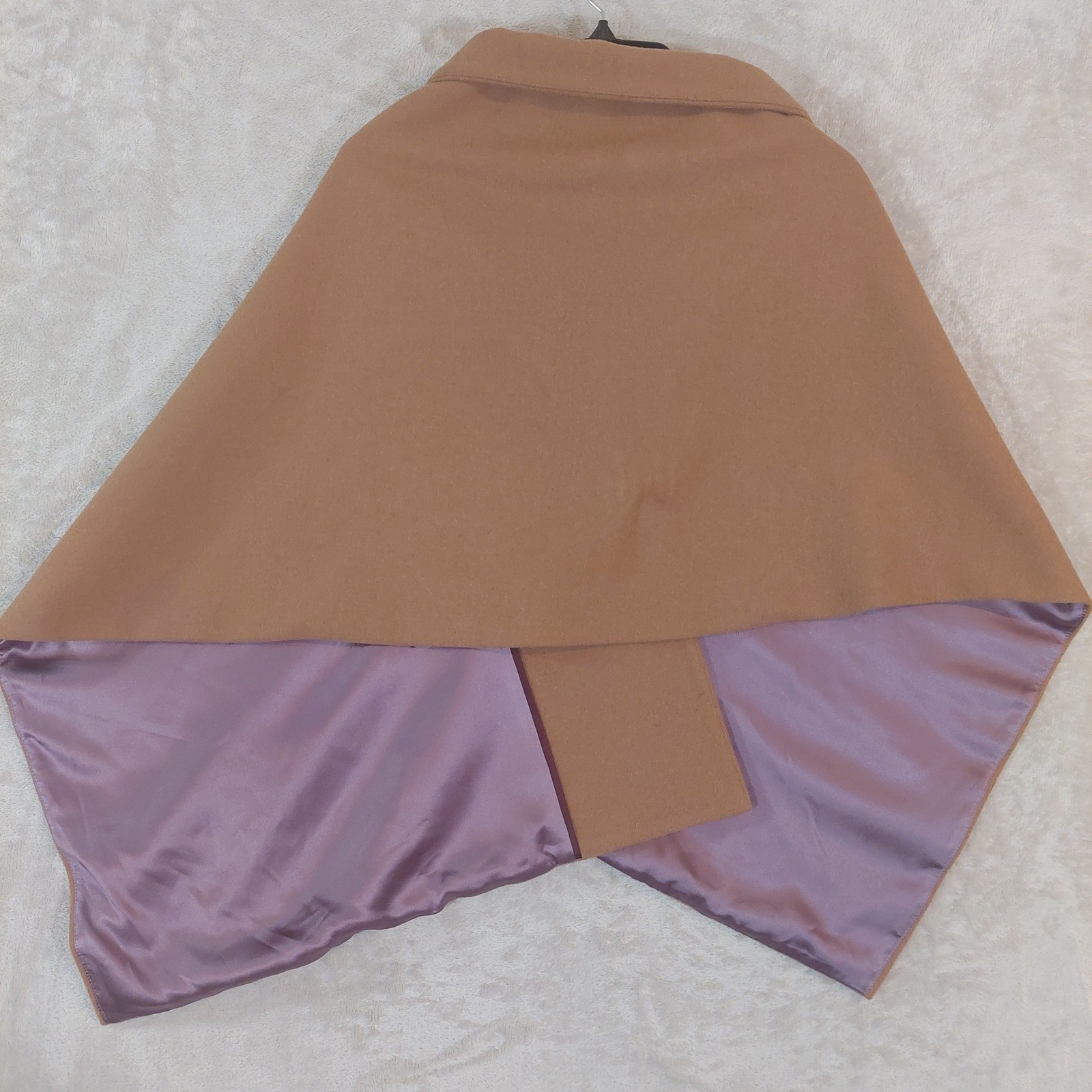 Sylvia Lien Wool Cape Wrap Womens Large Camel Tan Red Toggle Button Made in USA