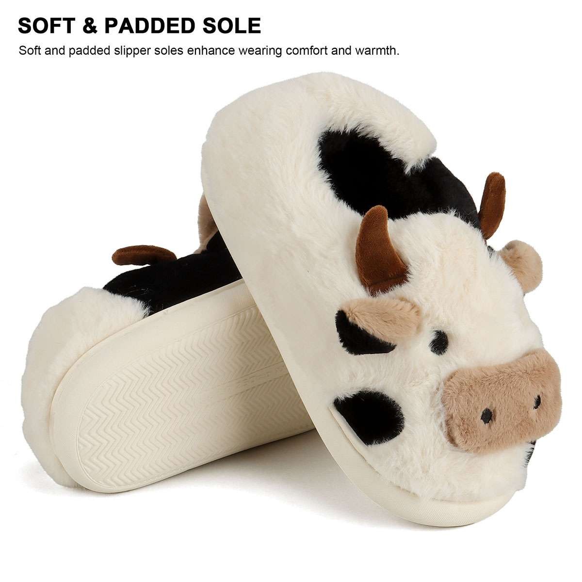 Cow Slippers for Women Men Fluffy Cute Cozy Cartoon Cow Winter Warm Slippers