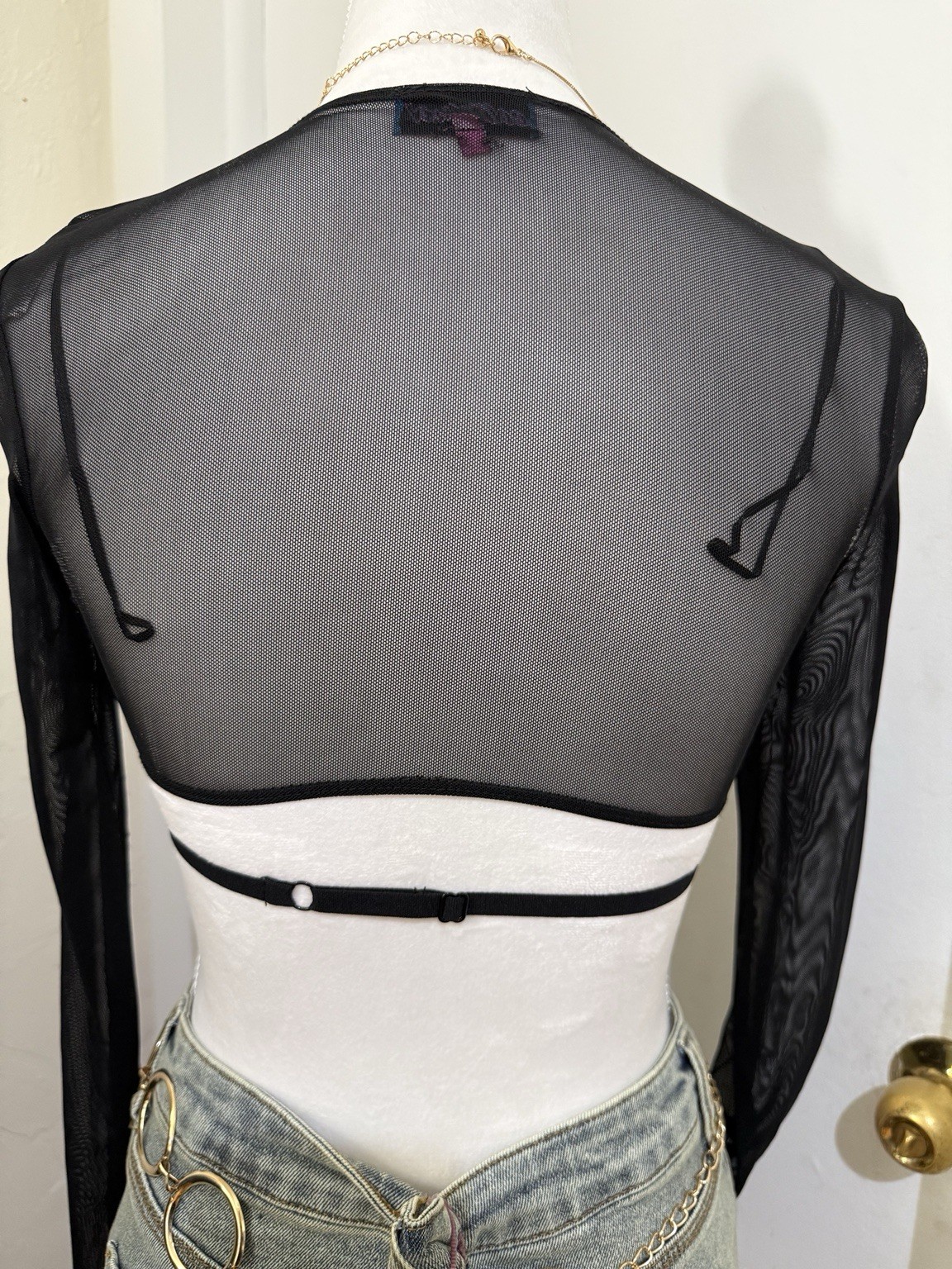 Edikted Black Sheer Mesh Long Sleeve Shrug Bolero Women’s XS Y2K Goth