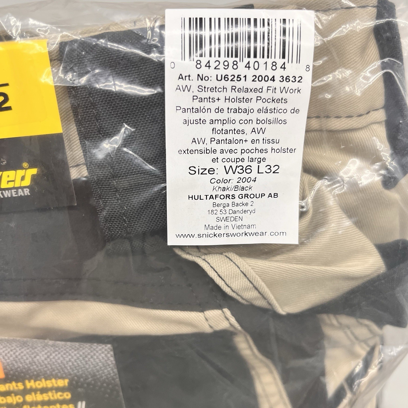Snickers Workwear AllroundWork Stretch Mens Work Pants 36/32 Relaxed Khaki/Black