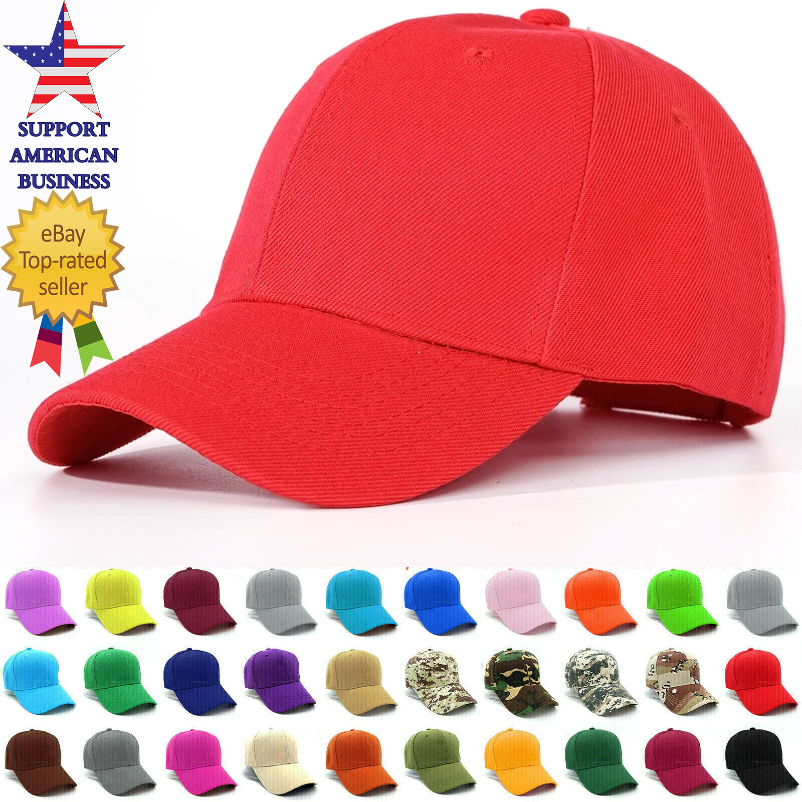 Men Baseball Cap Adjustable Solid Women Trucker Ball Hat Plain Visor Camo Caps