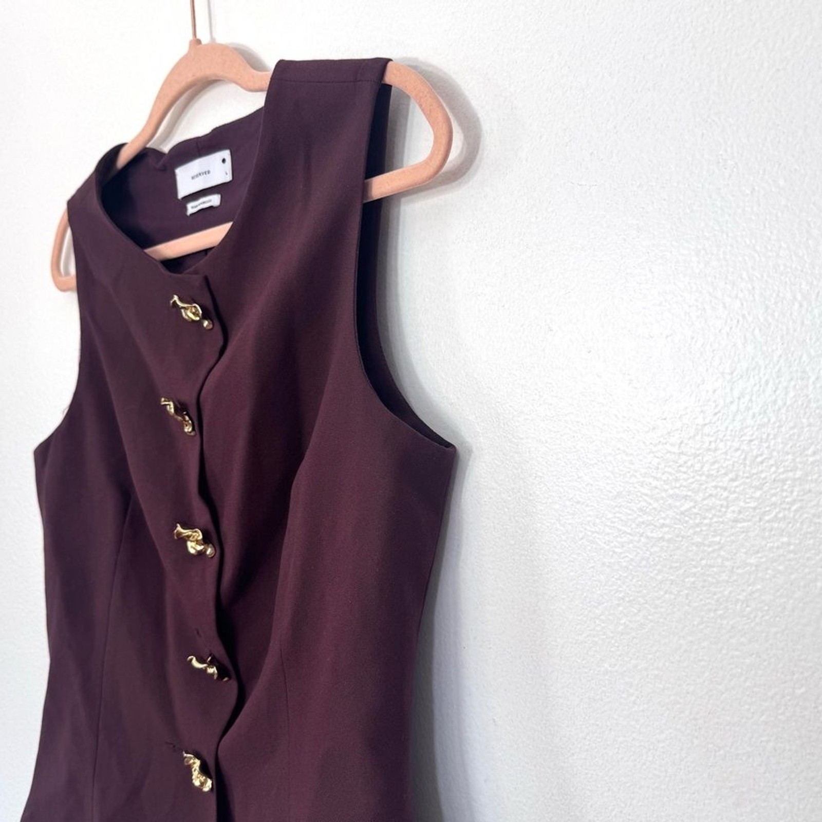 Reserved Burgundy Sleeveless Blouse Vest with Gold Accents Sz L