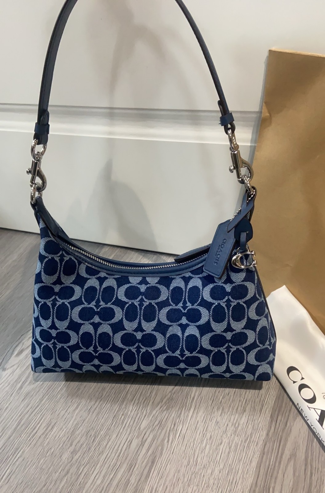 COACH CAM27 Juliet Shoulder Bag In Signature Denim Deep Blue Multi Outlet NEW