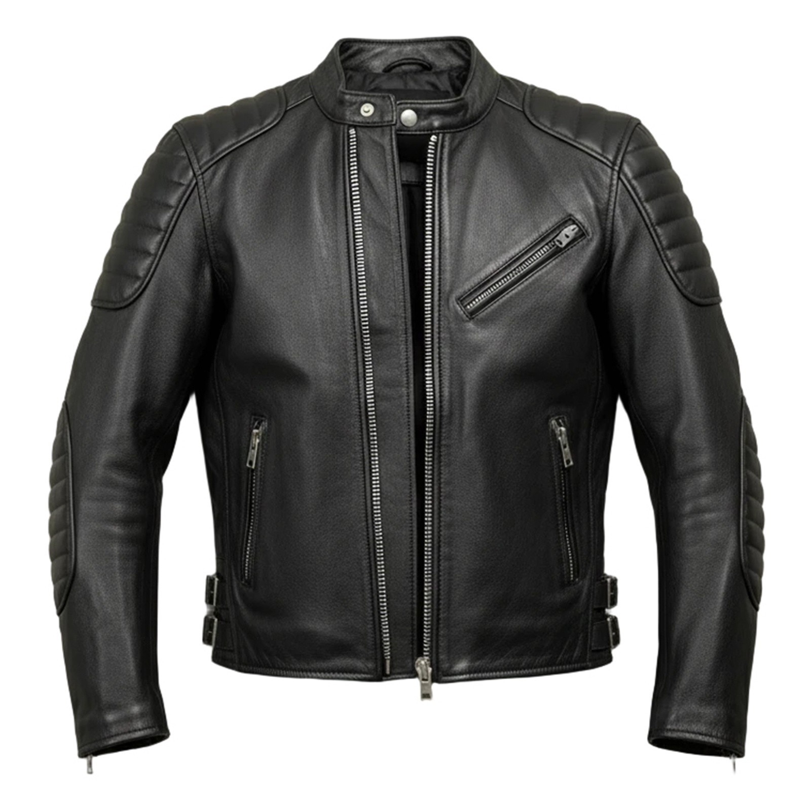 Men’s Black Handmade Cafe Racer Motorcycle Biker Genuine Cowhide Leather Jacket