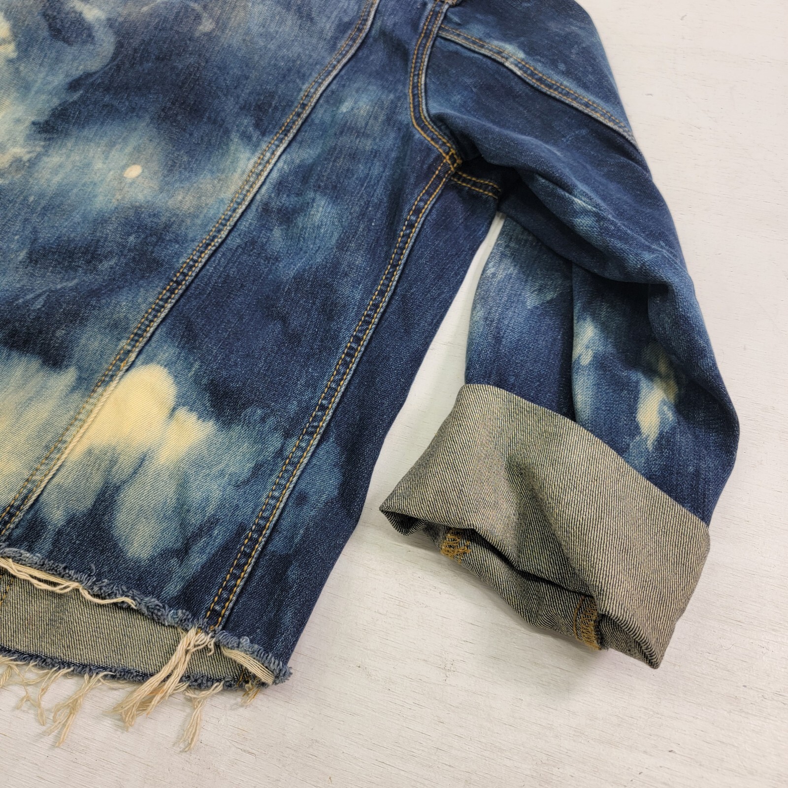 A Rare Bird Handmade Original Distressed Acid Wash Denim Jacket Adult Sz S/M EUC