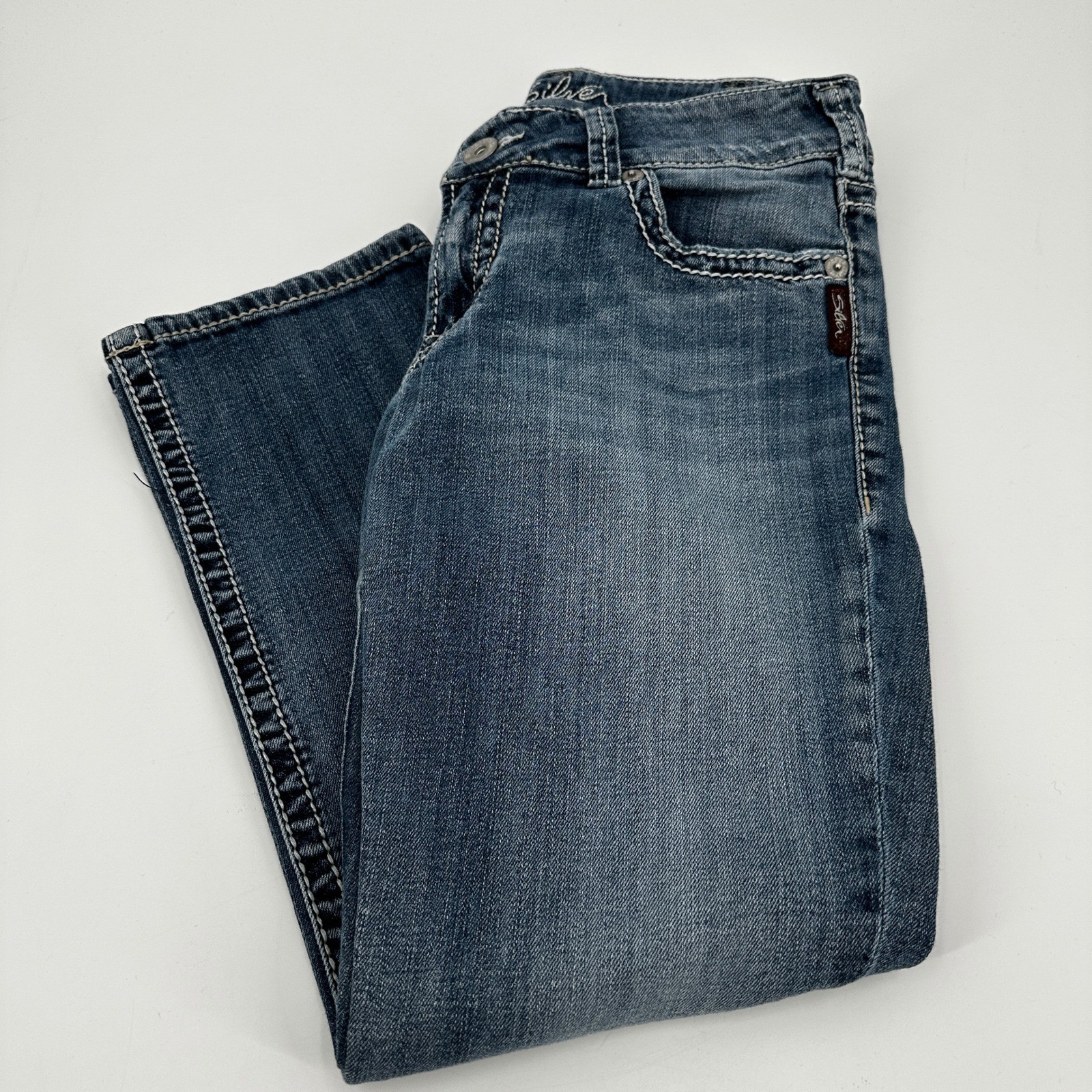 Silver Jeans Suki Capri Blue Wash Distressed Denim Women’s Jeans Size 30